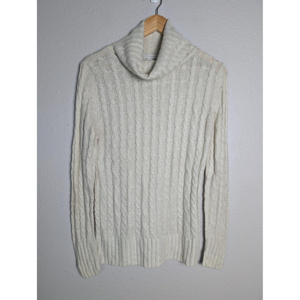 New York &‎ Company Sweater Womens Medium White Cowl Neck Cable Knit Pullover